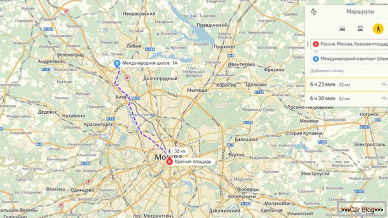 ako urobiť trasu cez mapy Yandex autom