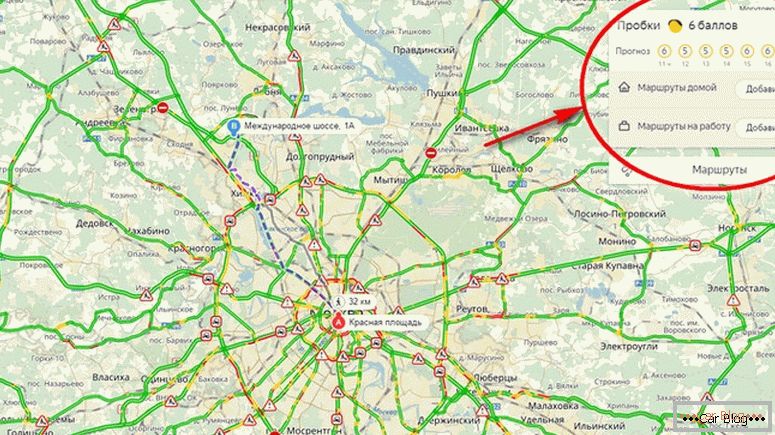 ako vytvoriť trasu v mapách Yandex na vozidle, berúc do úvahy dopravné zápchy